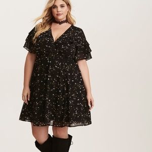 Torrid Black Floral Chiffon Ruffled Wrap Dress NEW